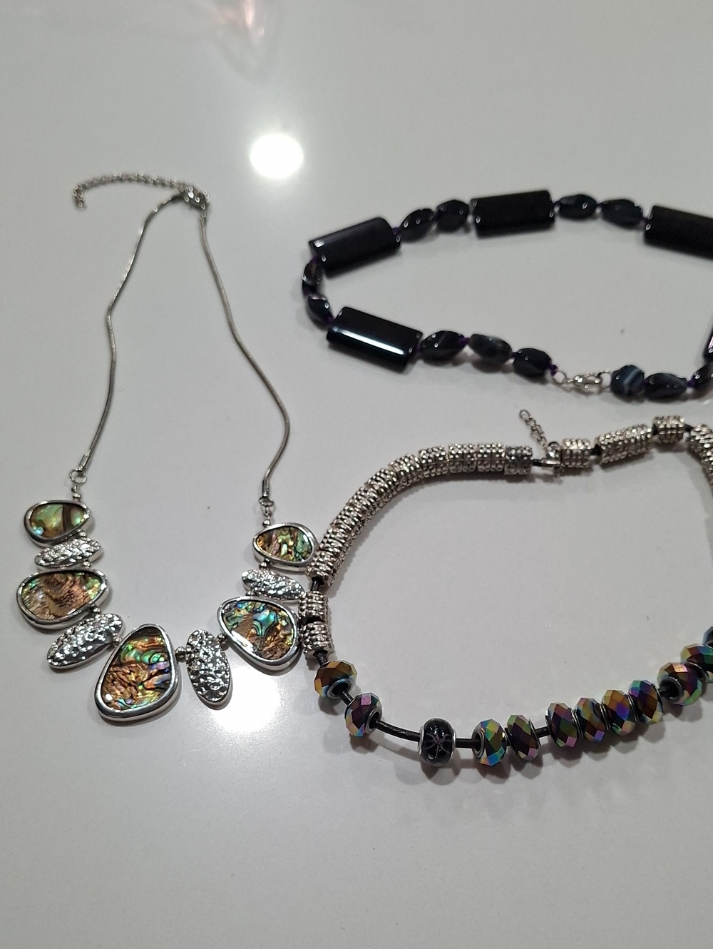LOT OF 3 Silver Abalone Statement Necklace with Multicolor Necklaces,Beaded